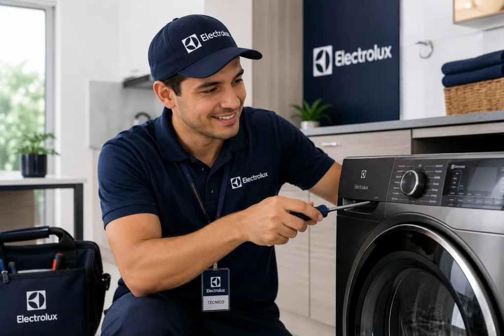 Técnico autorizado Electrolux reparando una lavadora en Panamá