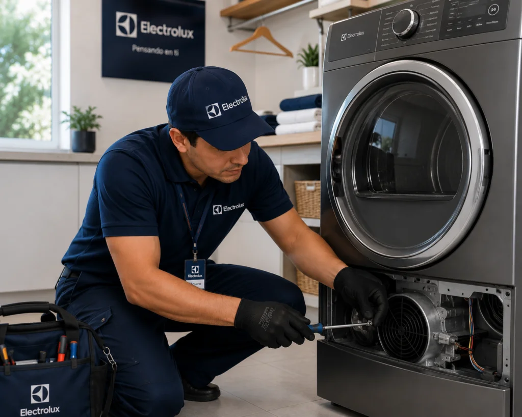 Técnico autorizado Electrolux documentando una reparación en Panamá