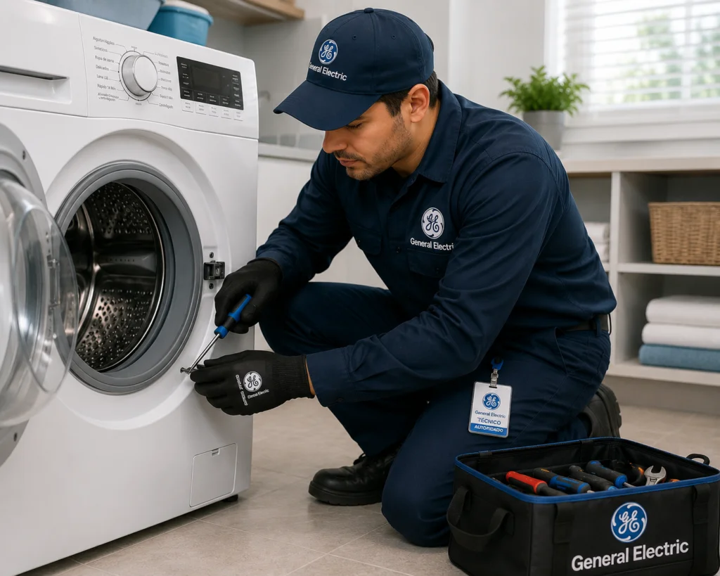 Técnico General Electric atendiendo centro de lavado GE Unitized en Panamá