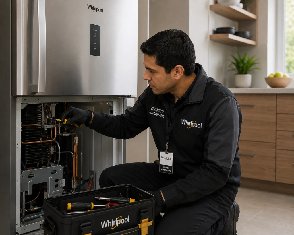 Técnico autorizado Whirlpool documentando una reparación en Panamá